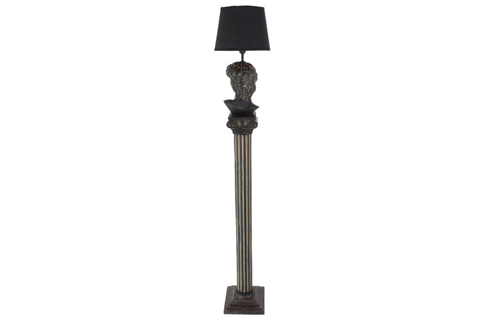 Handgefertigte Stehlampe DAVID 120cm schwarz mit Büste Stoffschirm