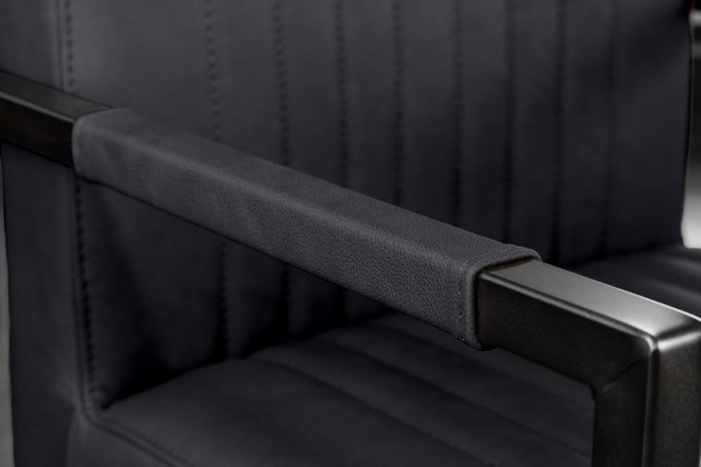 Moderner Freischwinger Stuhl BIG ASTON Echtleder schwarz Taschenfederkern Metall