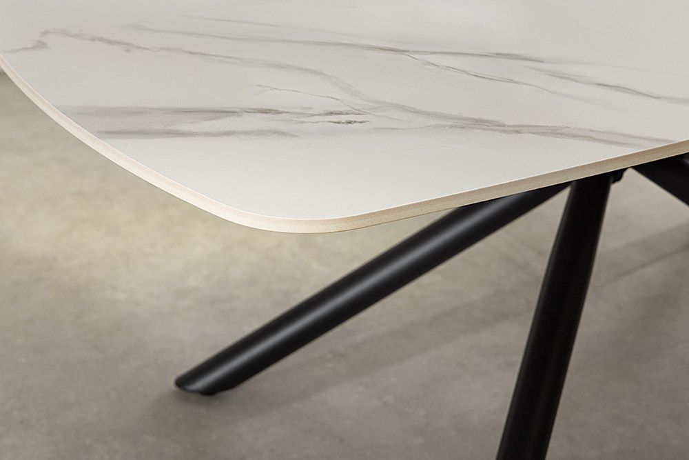 Design Couchtisch OSAKA 110cm weiß Keramik schwarz Sterngestell Metall