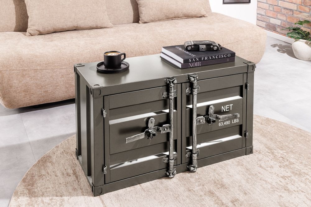 Container-Schrank GLOBETROTTER 80cm anthrazit Metall Couchtisch mit Flügeltüren Kommode