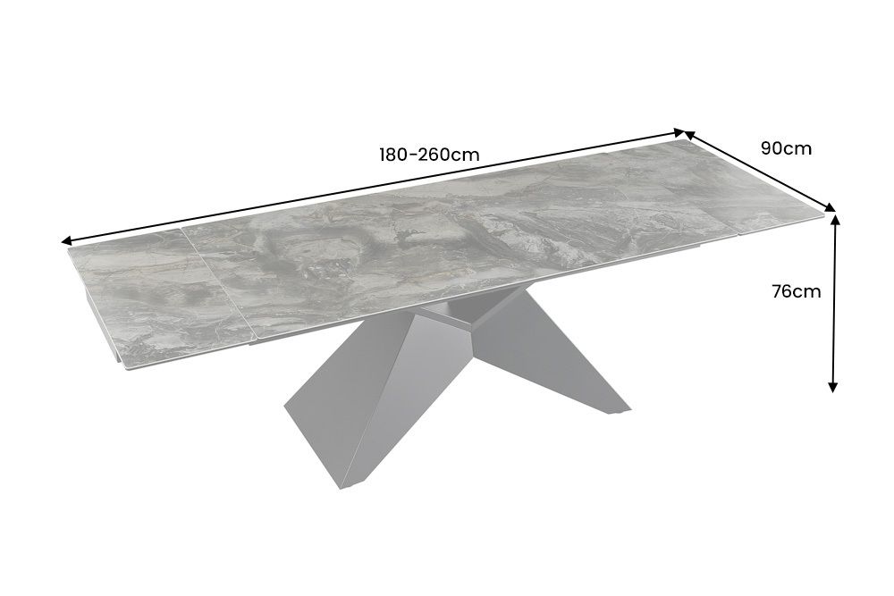 Design Esstisch DIAMOND 180-260cm taupe Keramik Metallgestell schwarz