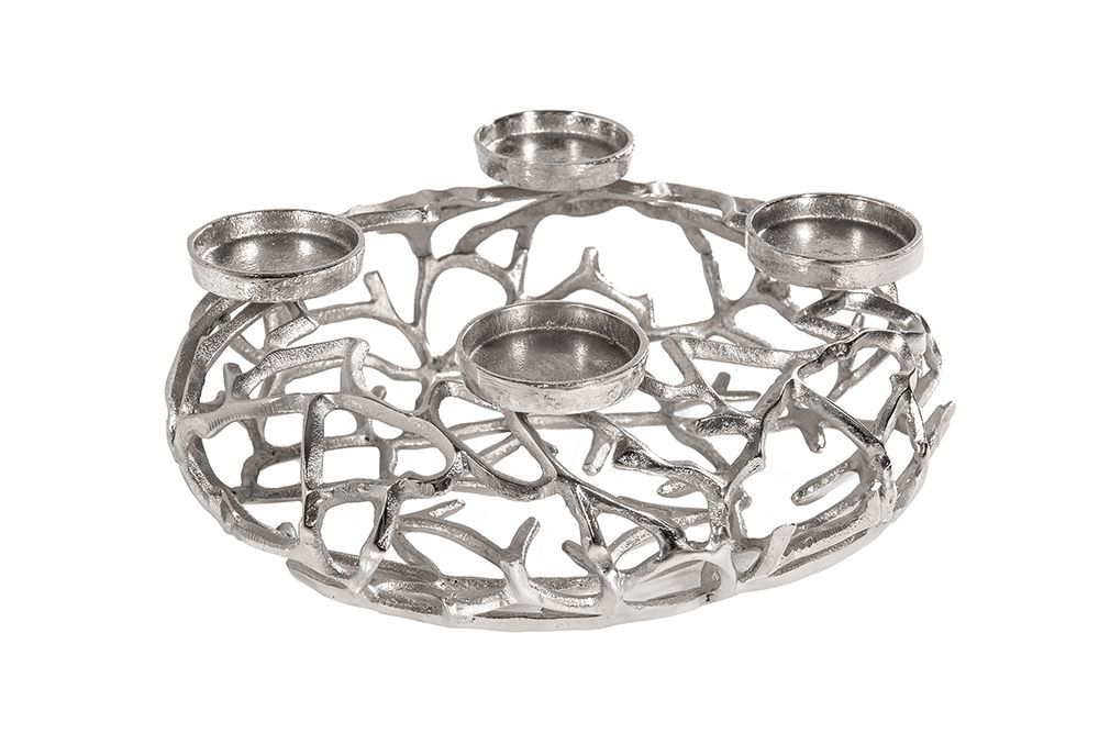 Eleganter Kerzenhalter ABSTRACT 38cm silber Kranz aus Ästen für 4 Kerzen