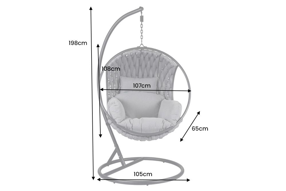 In- und Outdoor Hängesessel ROPE anthrazit grau mit Gestell wetterfest inkl. Kissen