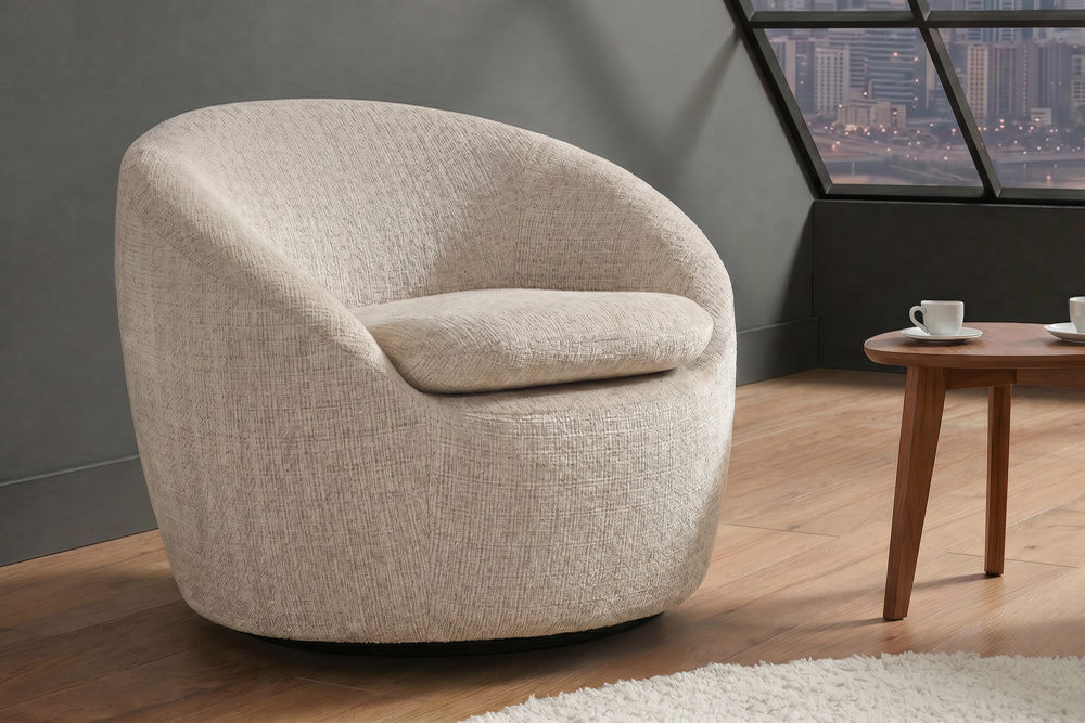 Drehbarer Design Sessel ALPINE beige Chenille Cremona 360° mit Armlehnen