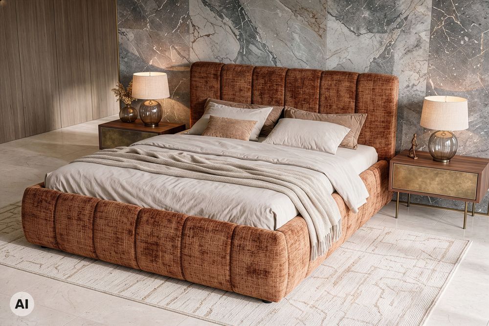 Design Boxbett ADLON 180x200cm rostbraun Chenille Cremona mit Stauraum und Lattenrost