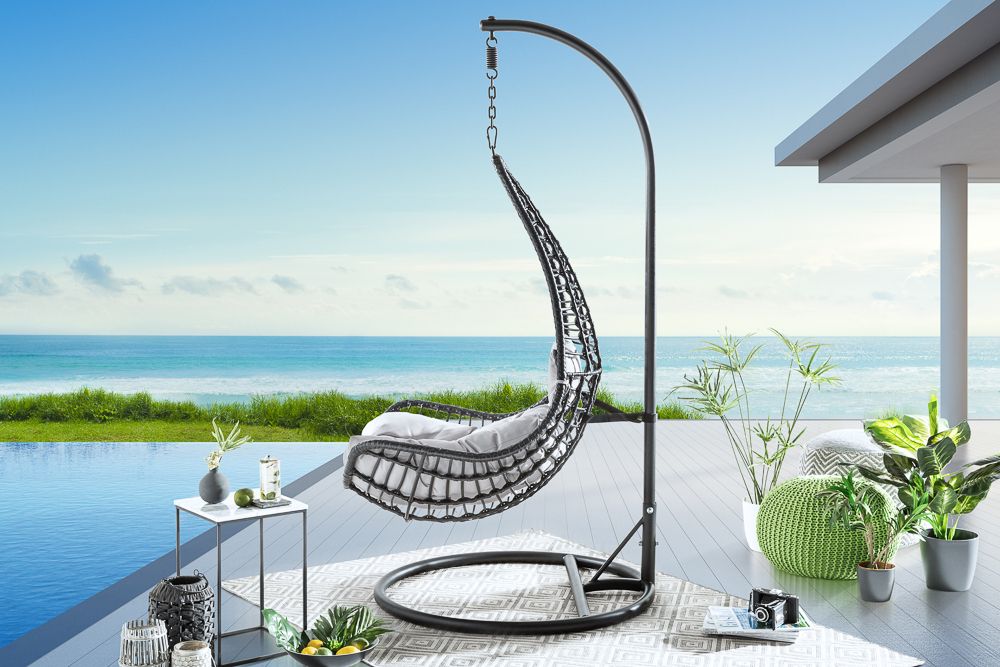 In- und Outdoor Hängesessel LOFT WIDE grau schwarz Hängestuhl inkl. Kissen wetterfest
