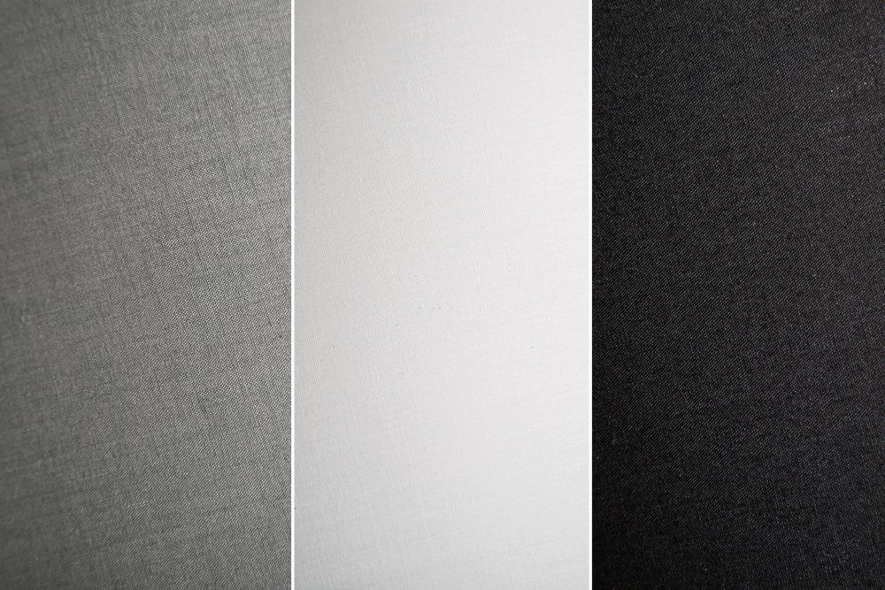 Design Stehlampe LEVELS 163cm schwarz grau mit 3 Leinenschirmen