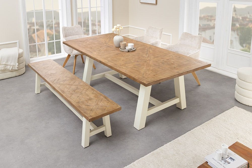 Massive Sitzbank HAMPTONS 200cm hellbraun creme Pinienholz