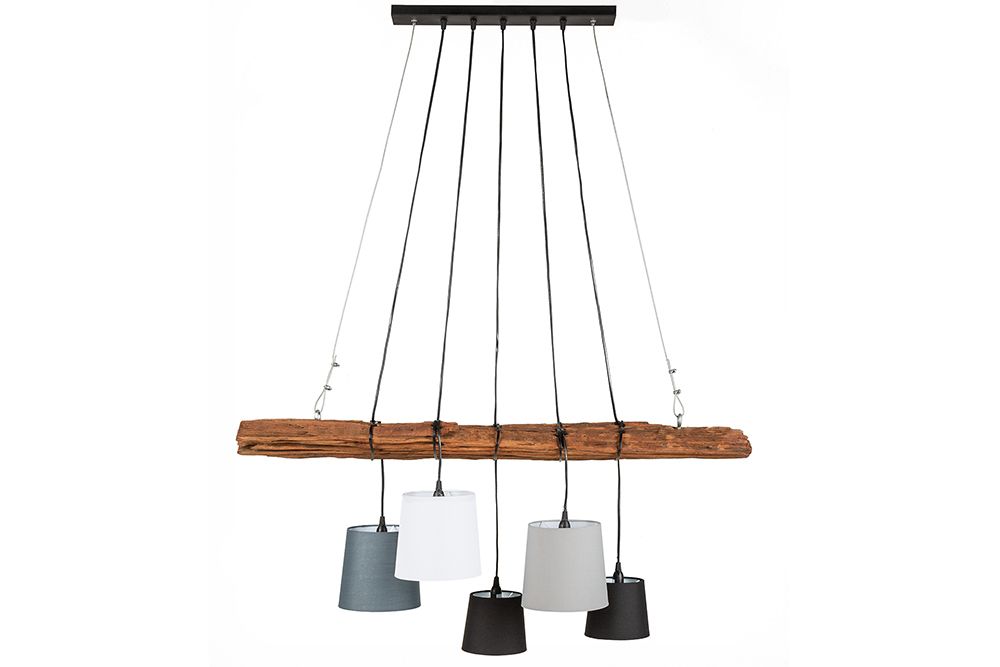 Design Hängelampe LEVELS 115cm Treibholz schwarz grau mit 5 Leuchten