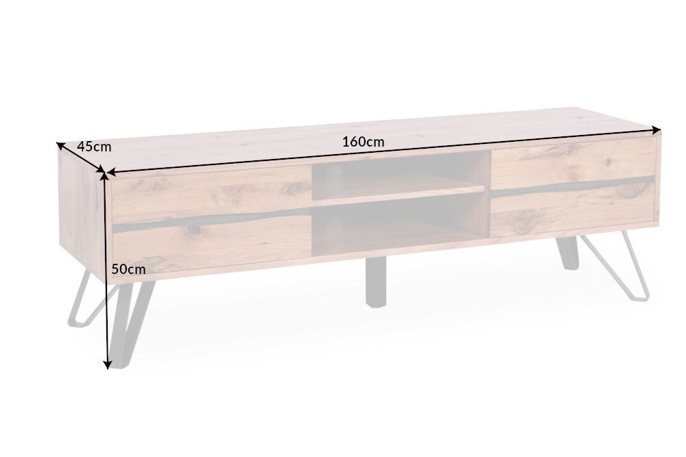 Massives TV-Board LIVING EDGE 160cm Wildeiche geölt Baumkanten Lowboard