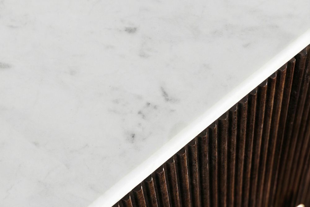 Design Sideboard GATSBY 170cm braun gold Mangoholz weiße Marmorplatte