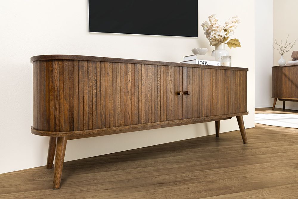 Retro TV-Board VALHALLA WOOD 160cm smoked Eichenholz Schiebetüren Lowboard