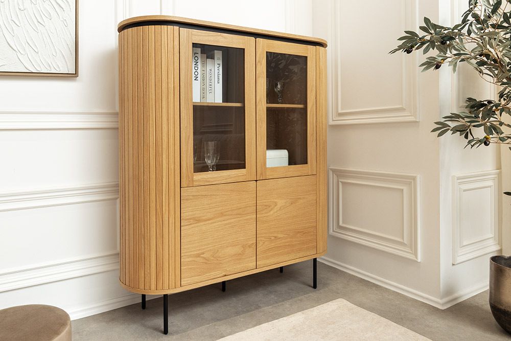 Modernes Highboard ATELIER 140cm natur Eiche schwarz Metall sechs Fächer