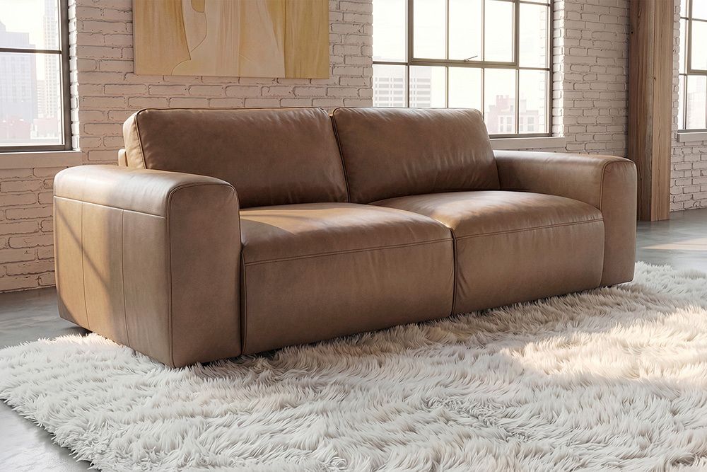 Echtleder Sofa BIG GEORGE 205cm cognac Taschenfederkern 2-Sitzer Couch