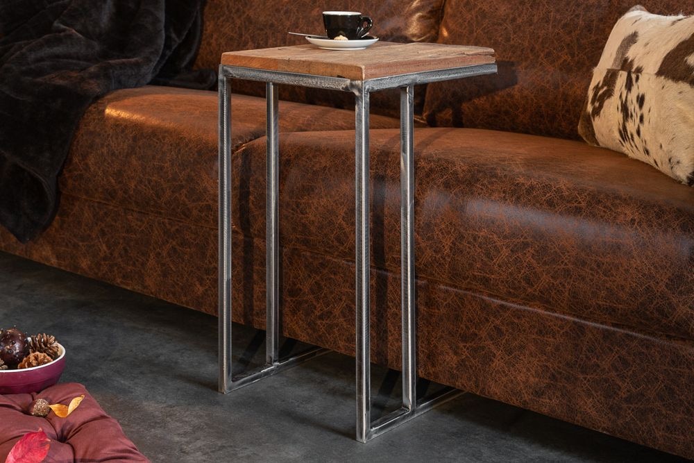 Industrial 2er Set Beistelltische BARRACUDA 45cm Salholz Massivholz geflextes Metallgestell