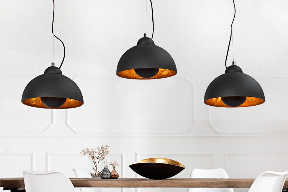 Elegante Hängelampe STUDIO 3 110cm schwarz Blattgold-Optik drei Schirme