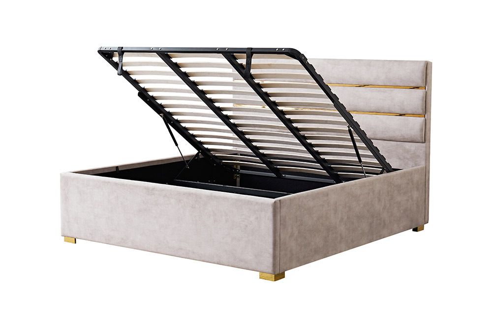 Modernes Boxbett METROPOLITAN 180x200cm beige Samt mit Lattenrost und Stauraum