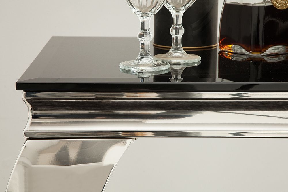 Eleganter Konsolentisch MODERN BAROCK 145cm schwarz Opalglas Edelstahlbeine