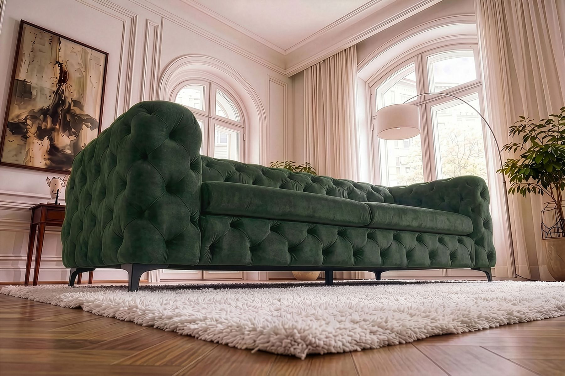 Chesterfield Sofa MODERN BAROCK 235cm grün Samt 3-Sitzer Couch Federkern