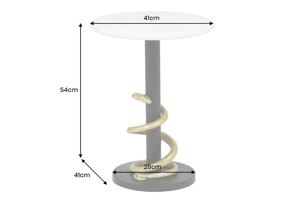 Runder Beistelltisch WILDLIFE SNAKE 55cm weiß Marmor gold schwarz Schlange Skulptur