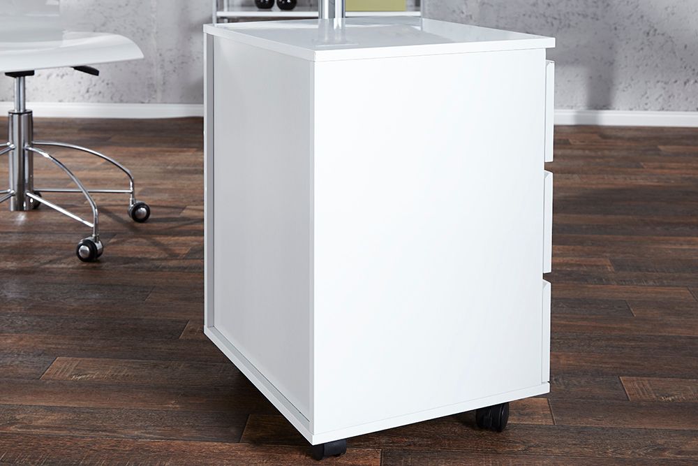 Moderner Rollcontainer BIG DEAL 45cm weiß Hochglanz 3 Schubladen
