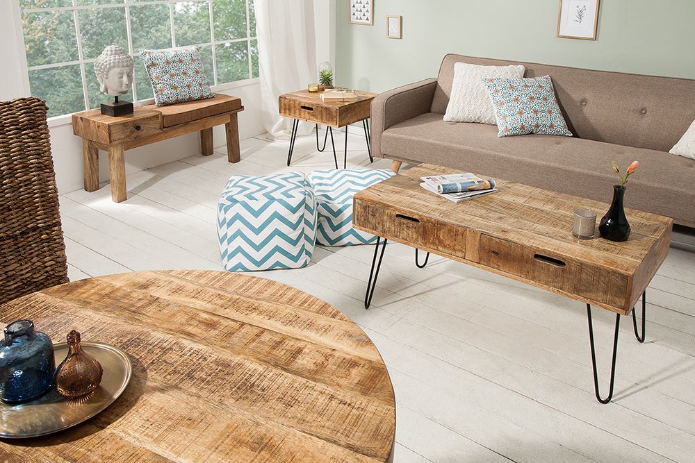 Massiver Couchtisch OPIUM ANTIQUE 60cm natur Mangoholz Beistelltisch