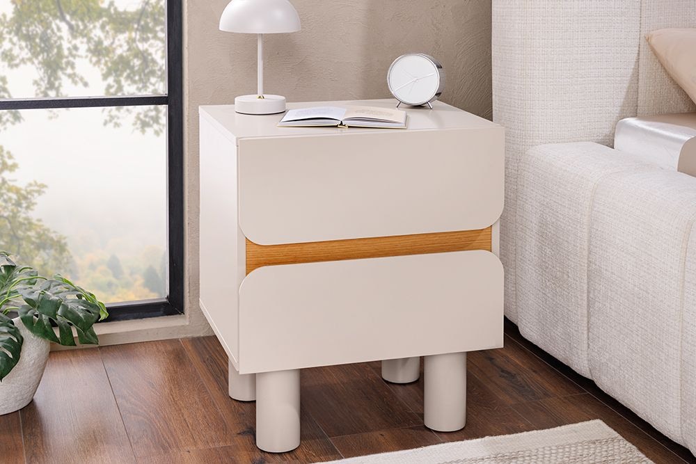 Design Nachtschrank COSMO 60cm cashmere weiß Eiche zwei Schubladen