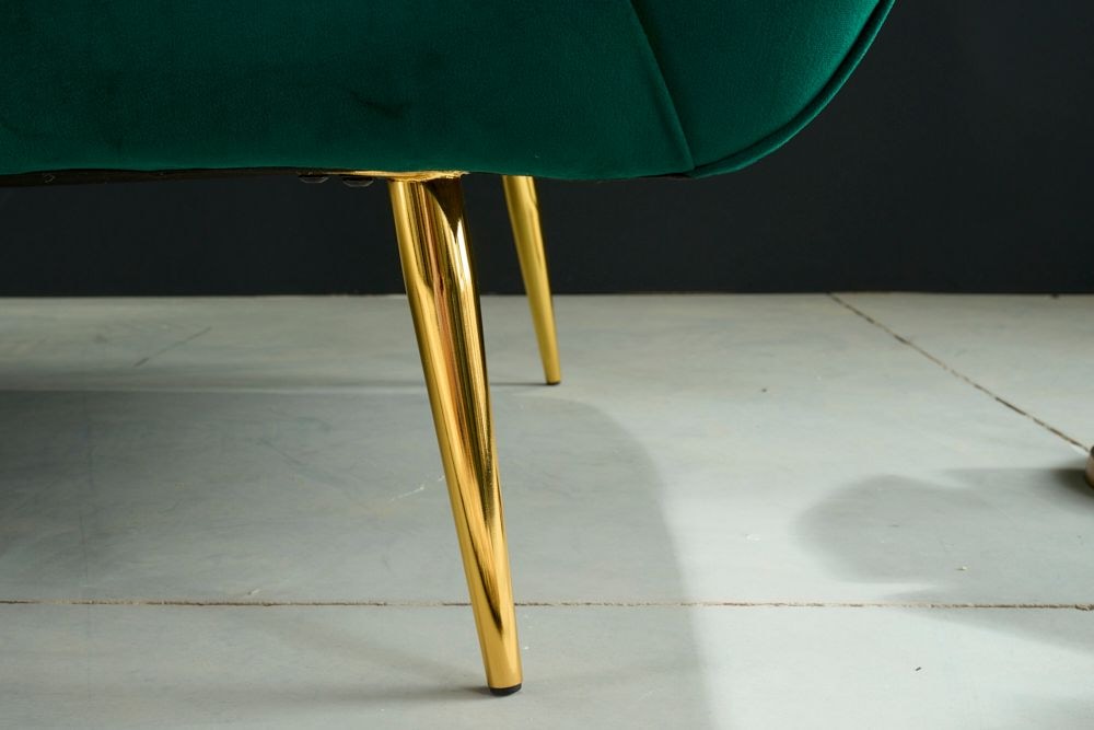 Design 2-Sitzer Sofa NOBLESSE 165cm smaragdgrün Samt Federkern goldene Metallfüße