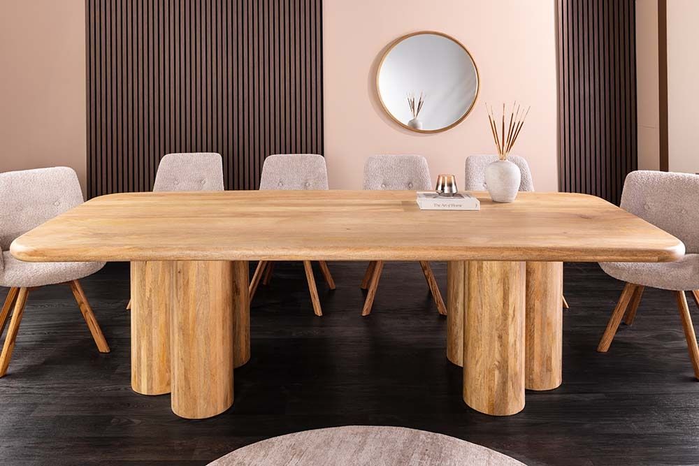 Massiver Esstisch ART DECO 240cm natur Mangoholz mit Säulenfüßen