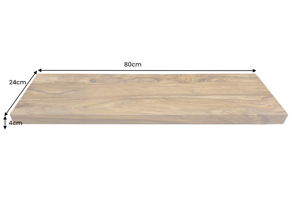 Massives Wandregal PURE 80cm braun stone finish Sheeshamholz Steckregal