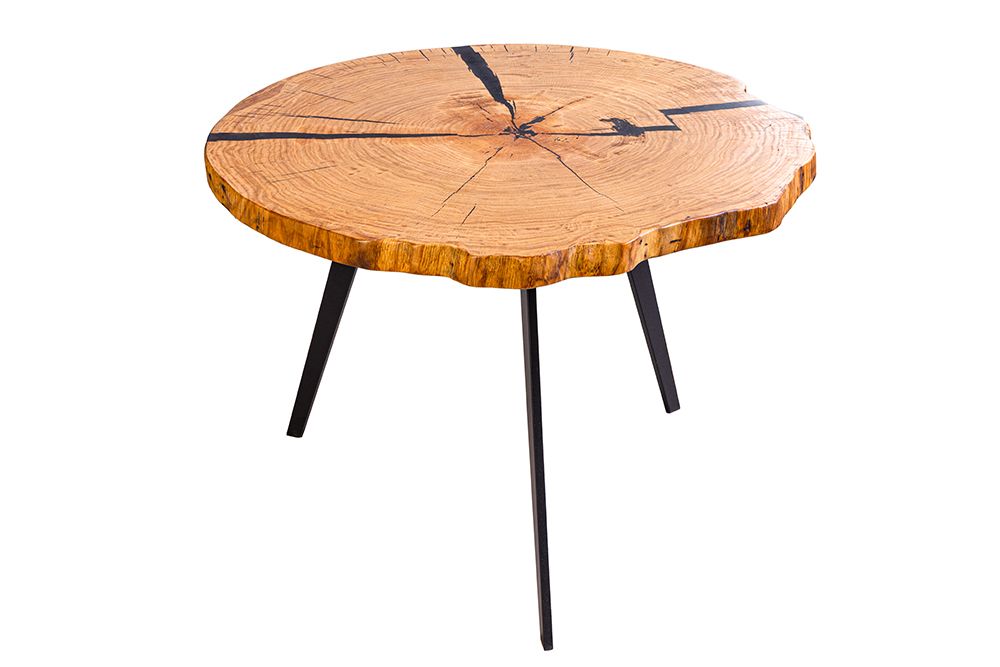 Runder Couchtisch ARBOR 65cm natur Eiche Massivholz schwarz Metall Beistelltisch
