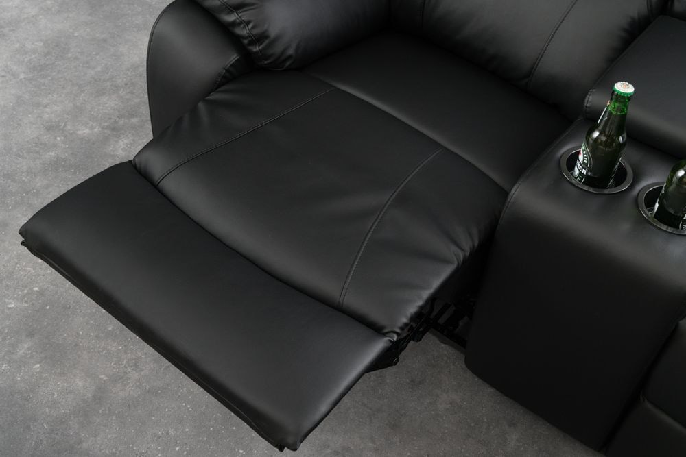 Exklusiver 2er Kinosessel HOLLYWOOD 190cm schwarz mit Liegefunktion und Getränkehalter