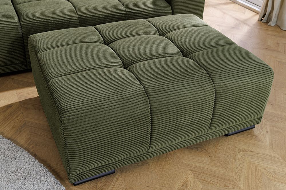 Moderner Hocker ELEGANCIA 110cm grün Cord mit Ziersteppung