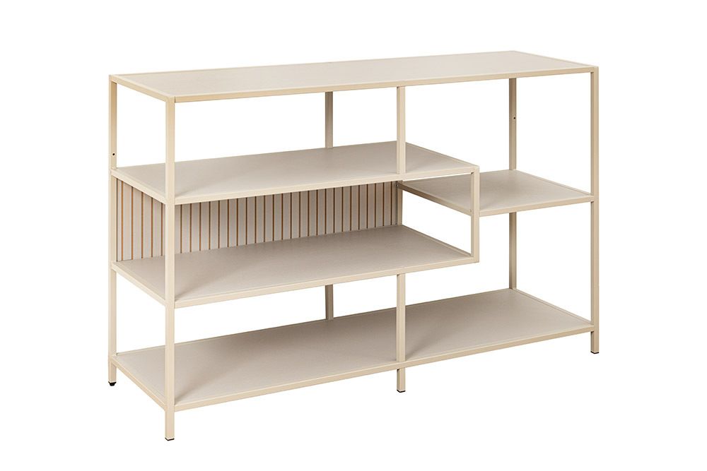 Modernes Bücherregal SLIM LINE 115cm champagner beige Metallgestell fünf Regalböden