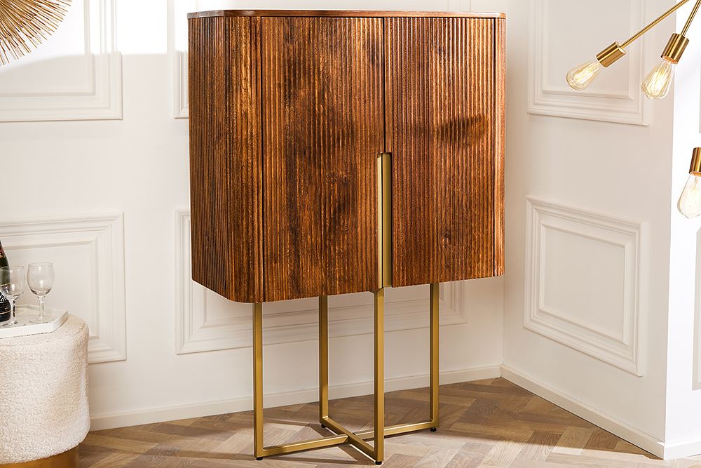 Design Highboard GATSBY 125cm braun mattgold Mangoholz Retro