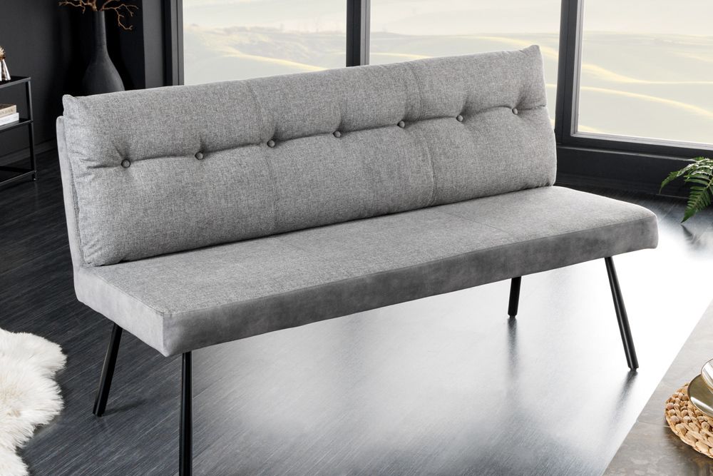 Moderne Sitzbank BIG GEORGE 160cm grau Samt Strukturstoff Taschenfederkern Metall