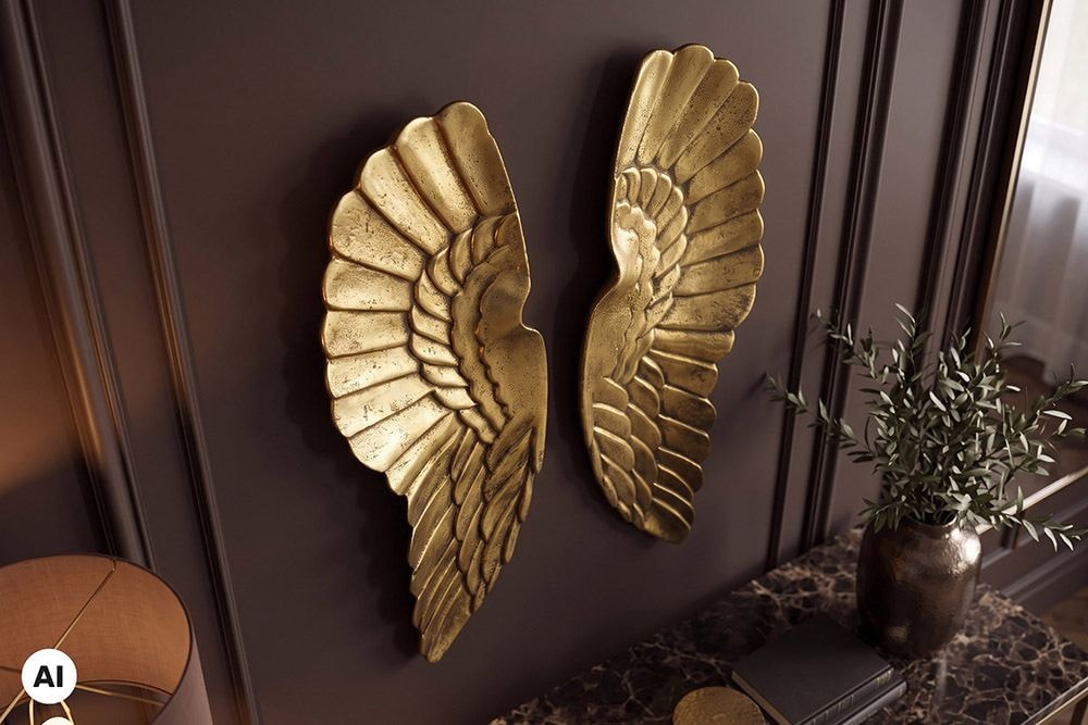 Große Wanddekoration FALLEN ANGEL 65cm antik goldene Engelsflügel