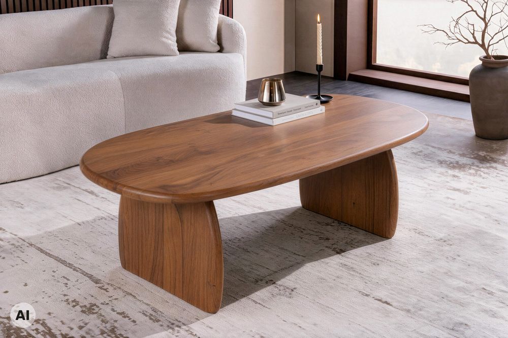 Design Couchtisch SCULPTURA 110cm braun Akazienholz organische Form