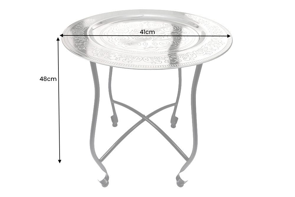 Runder Beistelltisch MARRAKESCH 50cm silber Teetisch abnehmbares Tablett klappbar