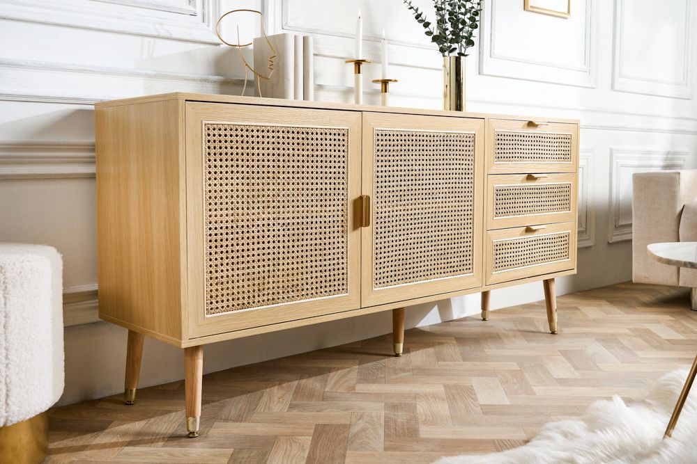 Design Sideboard VIENNA 155cm Wiener Geflecht Rattan Kommode mit Schubladen