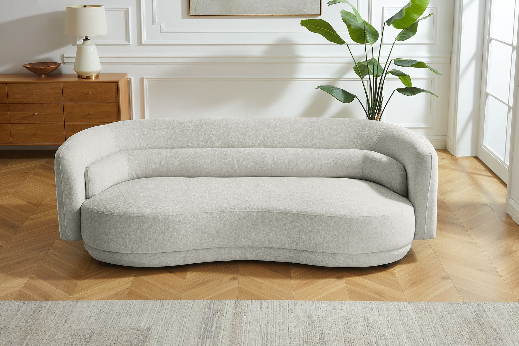 Design Sofa GATSBY 230cm greige Chenille Federkern 3-Sitzer Couch Rundum-Bezug