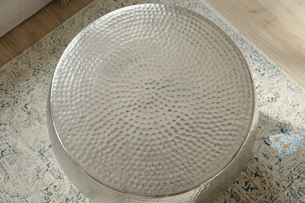 Runder Couchtisch ORIENT 60cm silber Metall Aluminium Hammerschlag Design handmade