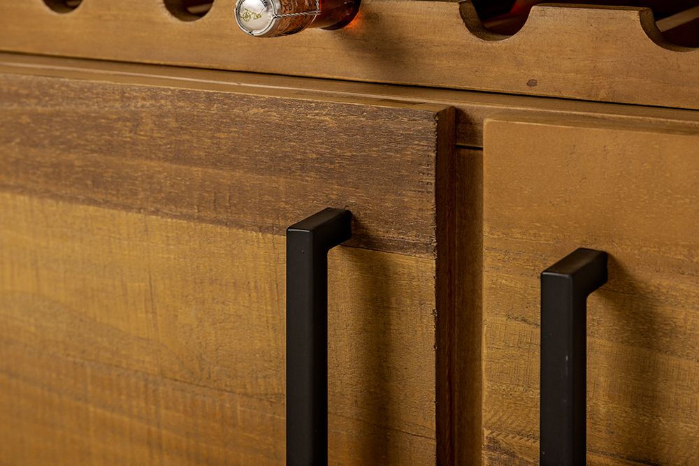Massivholz Sideboard THOR 195cm braun Pinie mit Schubladen Weinregal Industrial Design