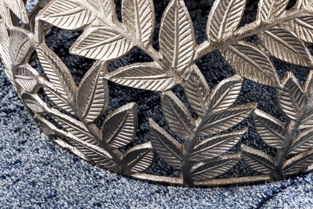 Rundes 2er Set Couchtische ABSTRACT LEAF 70cm weiß silber Marmor Metall Blatt-Design