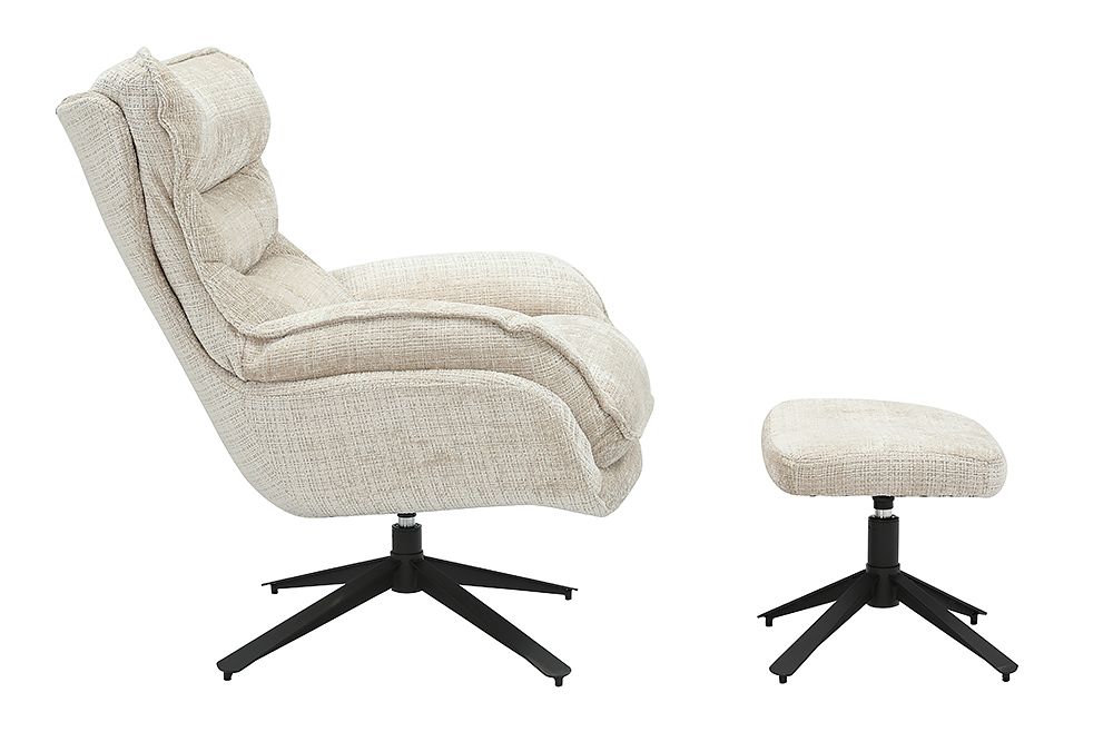 Drehbarer Sessel CLOUD champagner beige Chenille schwarz Metall