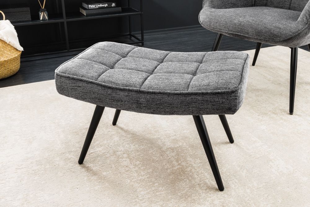 Moderner Hocker SCANDINAVIA grau Strukturstoff Metallbeine Fußhocker