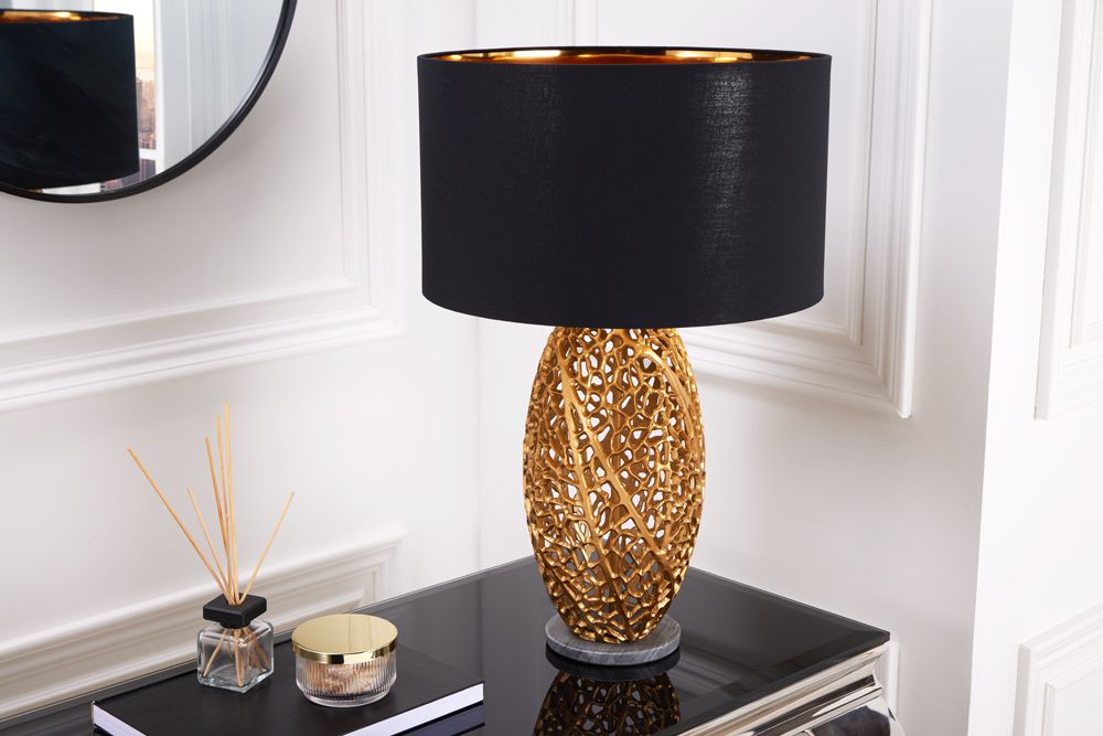 Design Tischlampe ABSTRACT LEAF gold Metall schwarz Marmorfuß handmade