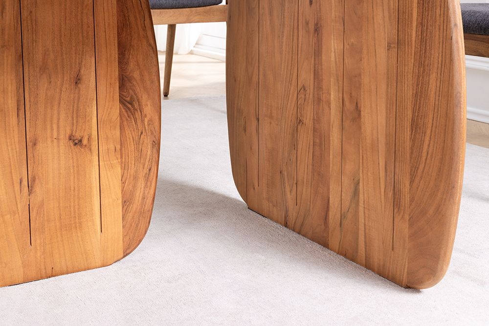 Design Esstisch SCULPTURA 240cm braun Akazie Massivholz mit skulpturalem Wangenfuß