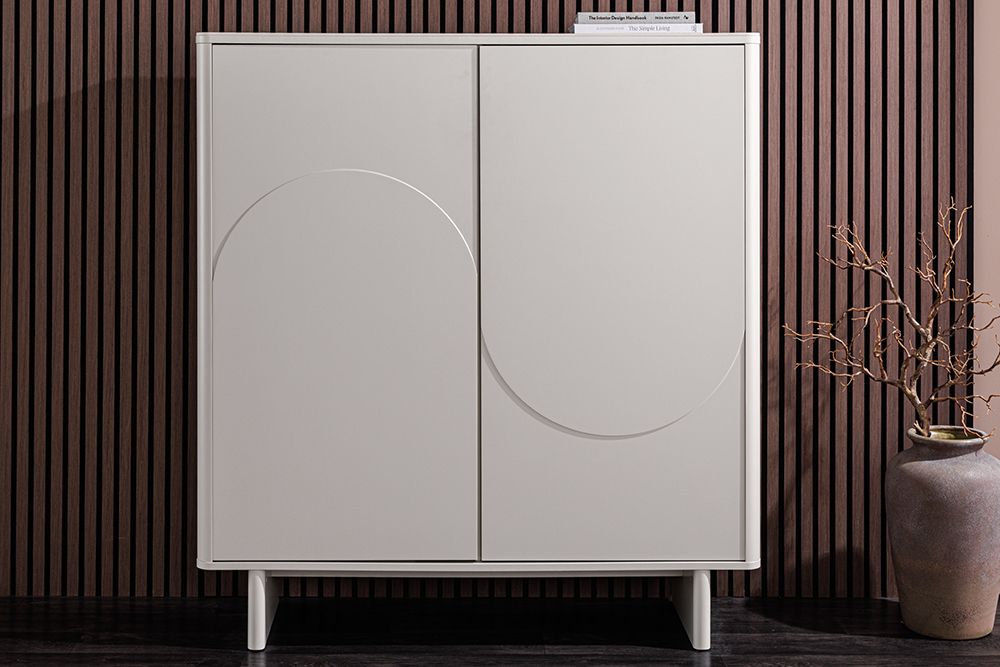 Design Highboard SAVOY 130cm kaschmir weiß Marmor Keramik mit Stauraum und 3D-Front