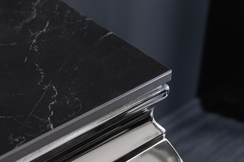 Design Konsolentisch MODERN BAROCK 140cm schwarz anthrazit chrom Keramik Marmor